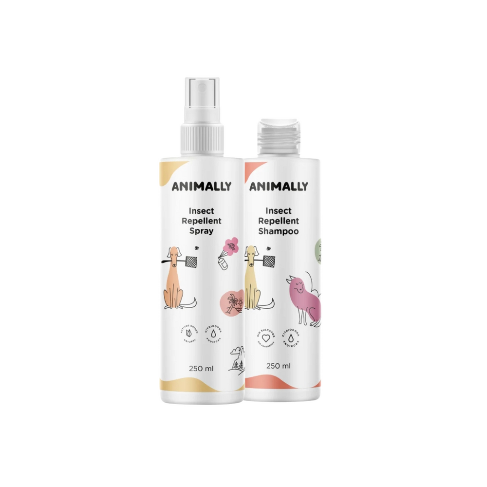 PACK CHAMPU  Y SPRAY  ANTIPARASIRASITOS NATURAL PERRO ANIMALLY