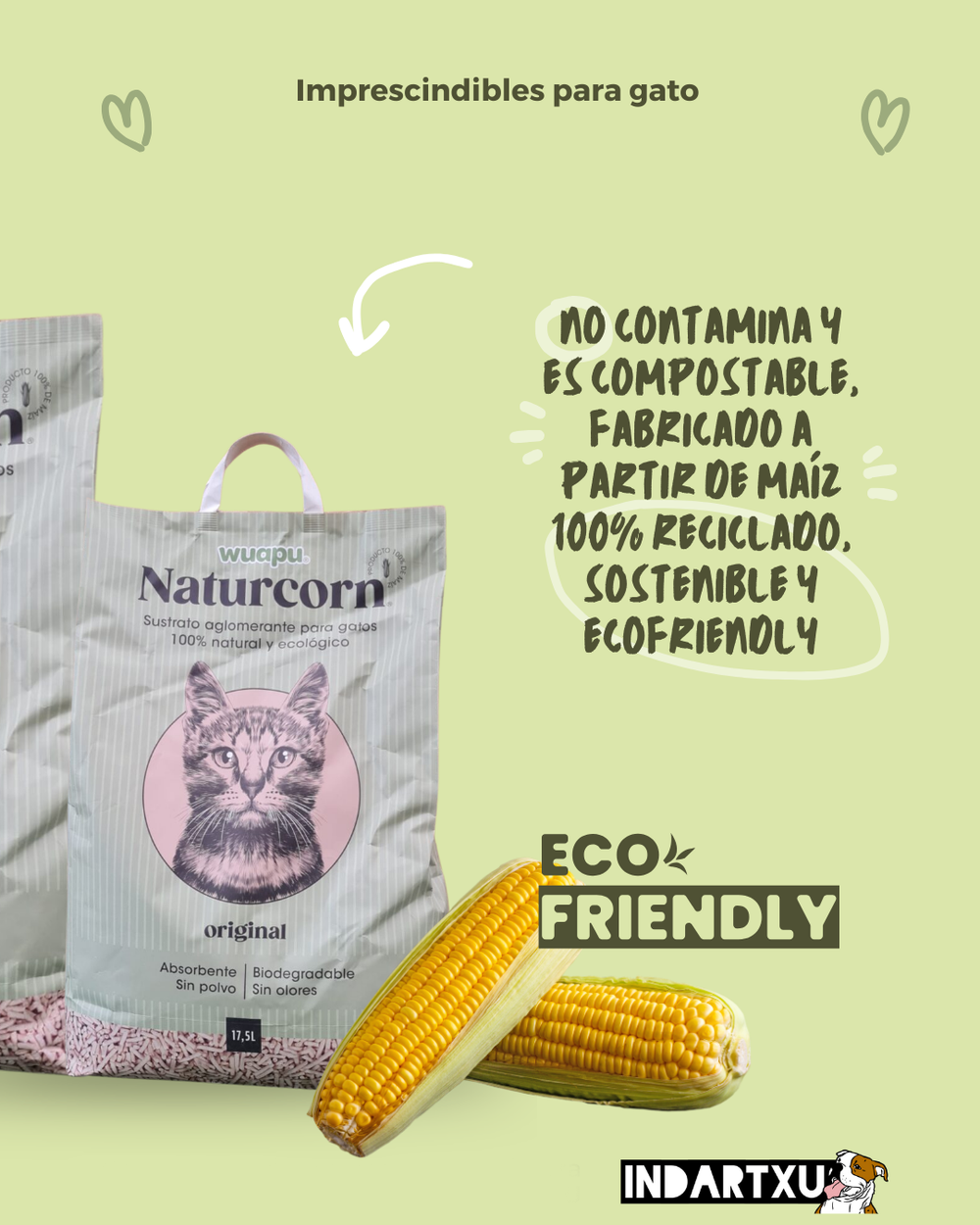 Arena aglomerante de maíz para gatos Wuapu NATURCORN – Sustrato Biodegradable