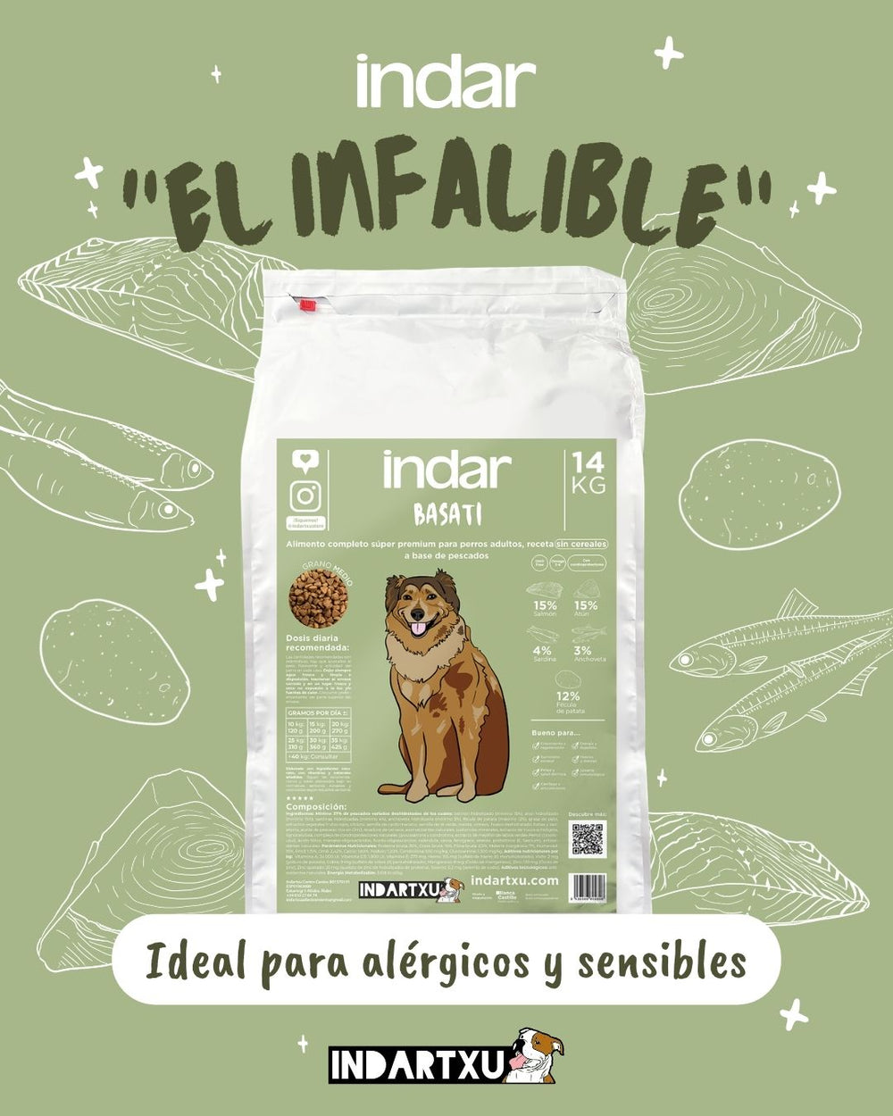 BASATI - Perro, todas las razas, SIN cereales, a base de pescados - INDAR alimento completo súper premium