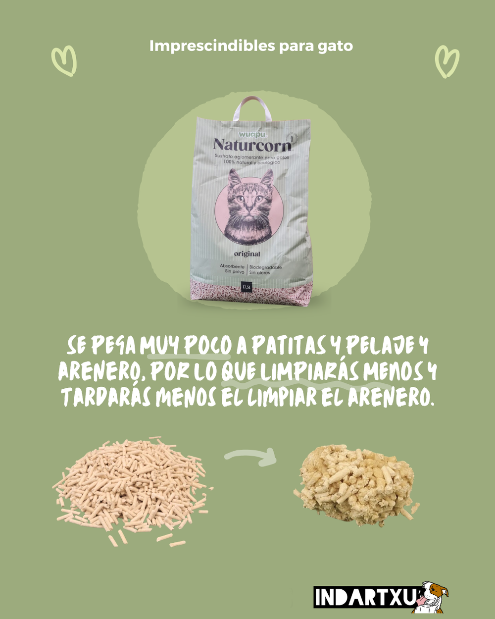 Arena aglomerante de maíz para gatos Wuapu NATURCORN – Sustrato Biodegradable