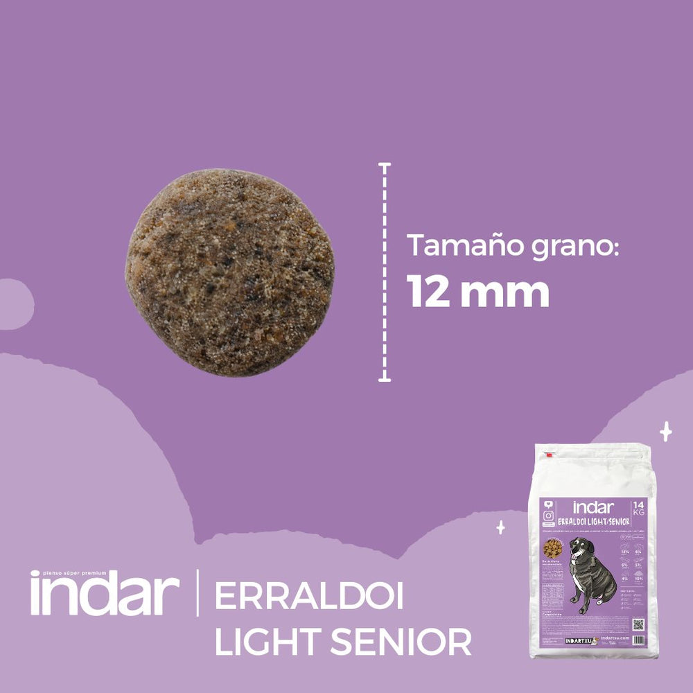 ERRALDOI LIGHT/SENIOR - Perro, razas grandes, adultos castrados y/o +7 años - INDAR alimento completo súper premium