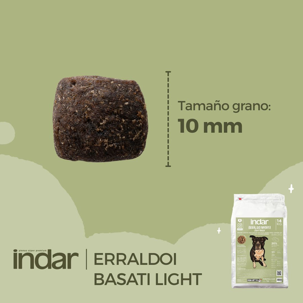 ERRALDOI BASATI LIGHT/SR - Perro, razas grandes, adultos castrados y/o +7 años, SIN cereales - INDAR alimento completo súper premium