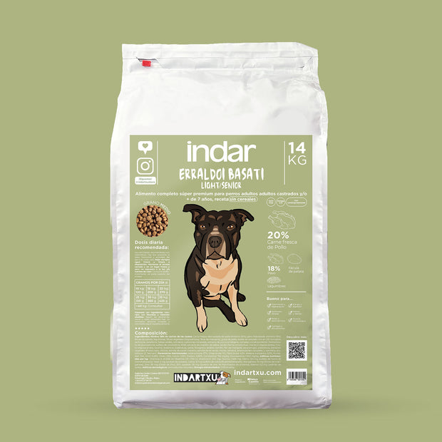 ALIMENTO COMPLETO PERRO RAZA GRANDE SIN CEREAL SUPER PREMIUM INDAR ERRALDOI BASATI LIGHT/SR