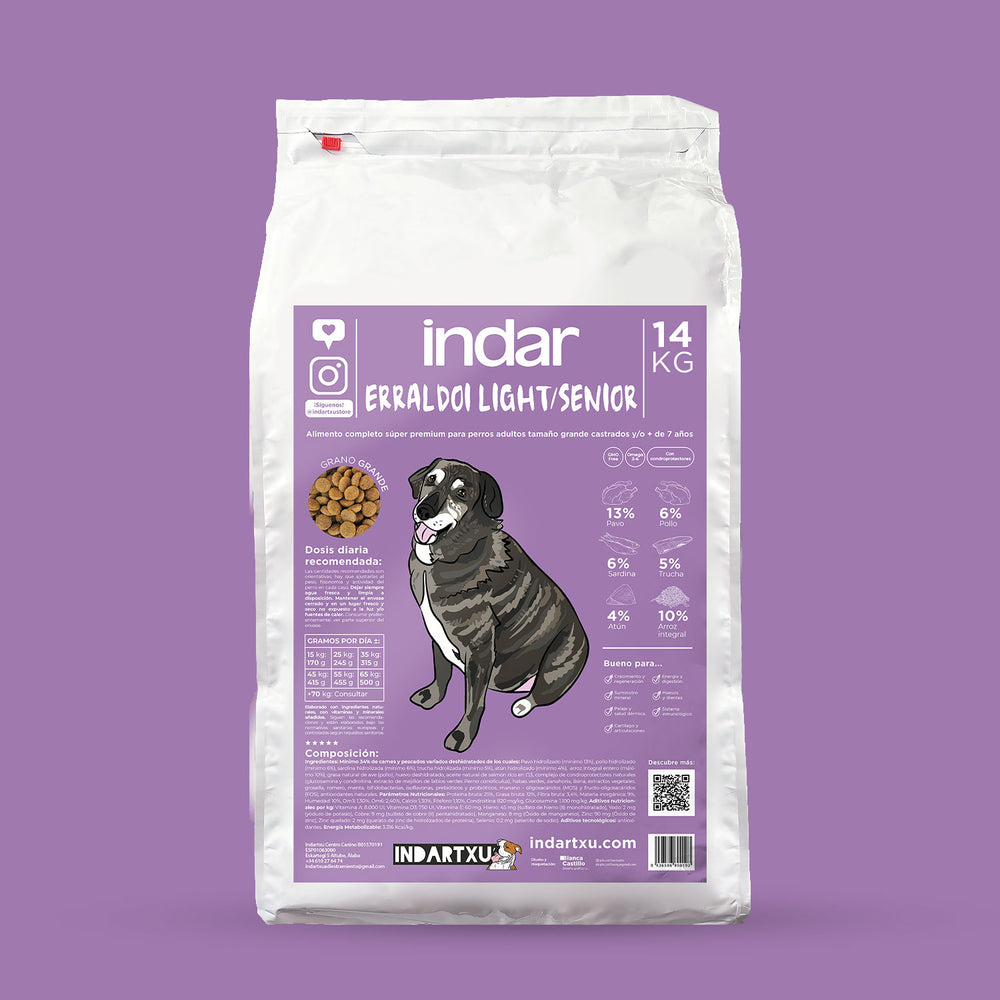 ALIMENTO COMPLETO PERRO RAZAS GRANDES SENIOR O SOBREPESO INDAR ERRALDOI LIGHT/SENIOR